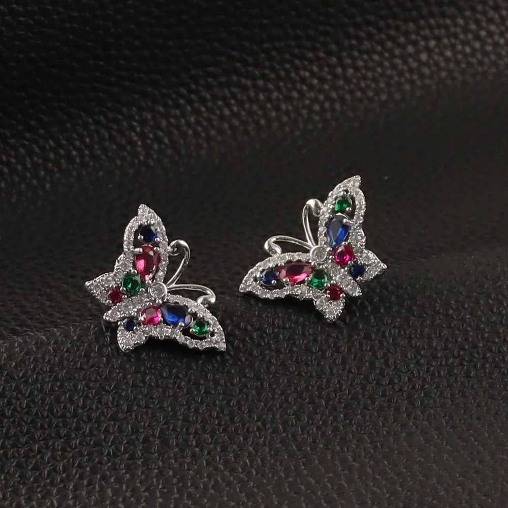 New Beautiful Mori Style Coloured Cubic Zircon Butterfly Earrings, High-end Niche Light Luxury, Fashion Simple Sweet Earrings