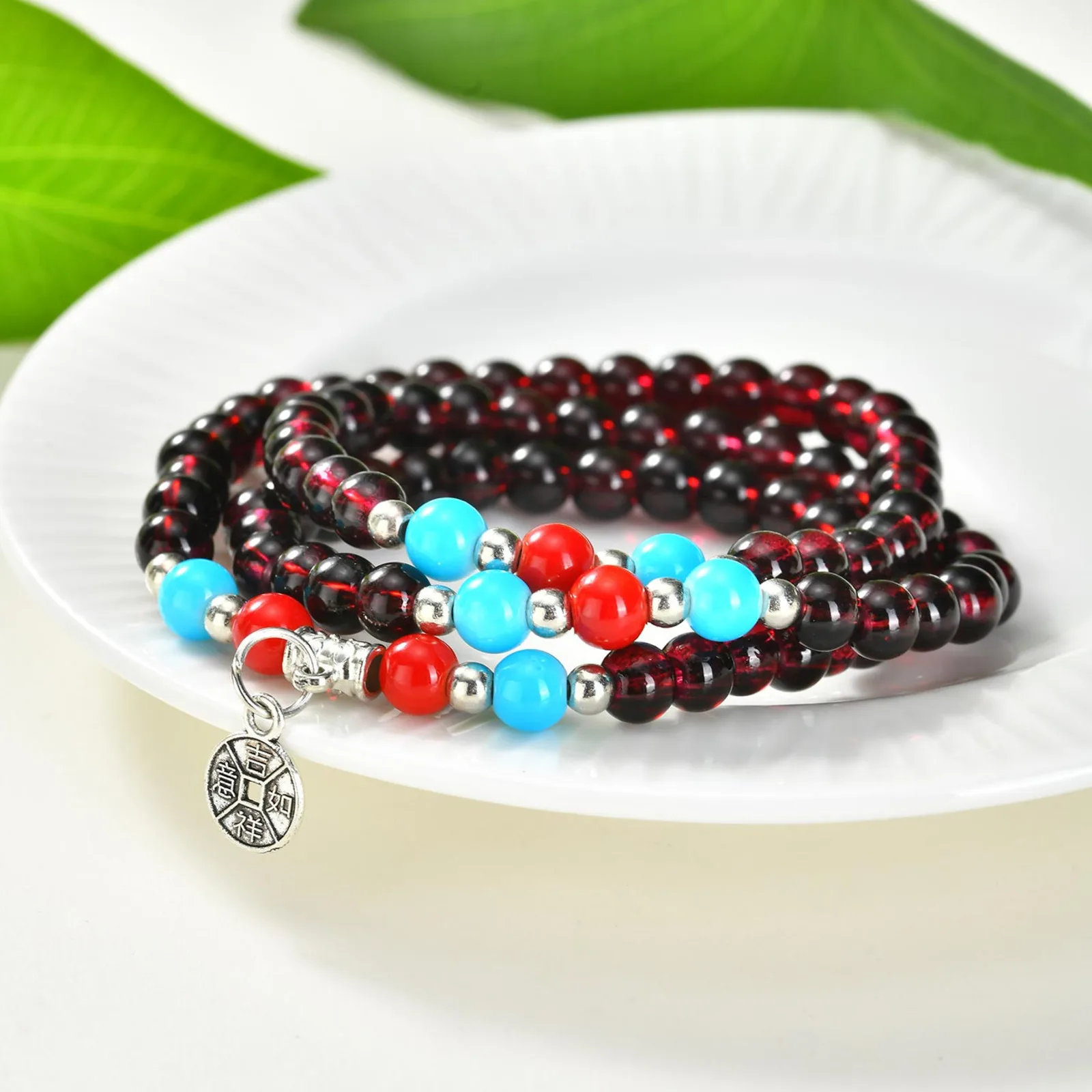 

Vnox Multi Layer Winding Beaded Bracelet, 3 Loops Chain Separable Necklace, Buddha Beads With Happiness Bless String