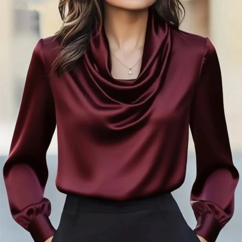 Camisas y blusas elegantes de manga larga para mujer, Top de otoño 2025, moda de Color sólido para ir al trabajo, blusa elegante para oficina, ropa para mujer