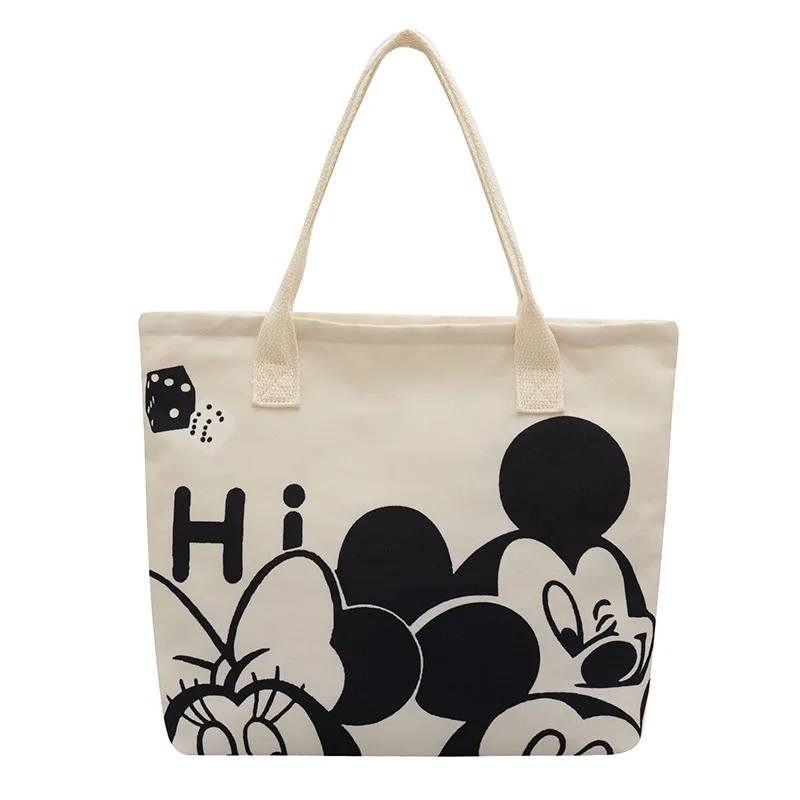 

Disney Mickey Mouse Large Capacity Canvas Shoulder Bag Tote for Women Girls Cartoon Design Commuter Daily Use School