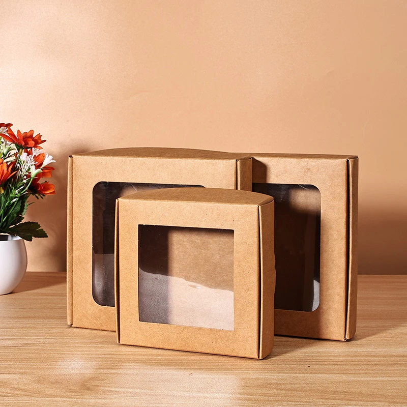 50Pcs/lot Photo Frame Packaging Box, Transparent Window Paper Box, Small Kraft Paper Gift Box, Mooncake Handmade Soap Packaging