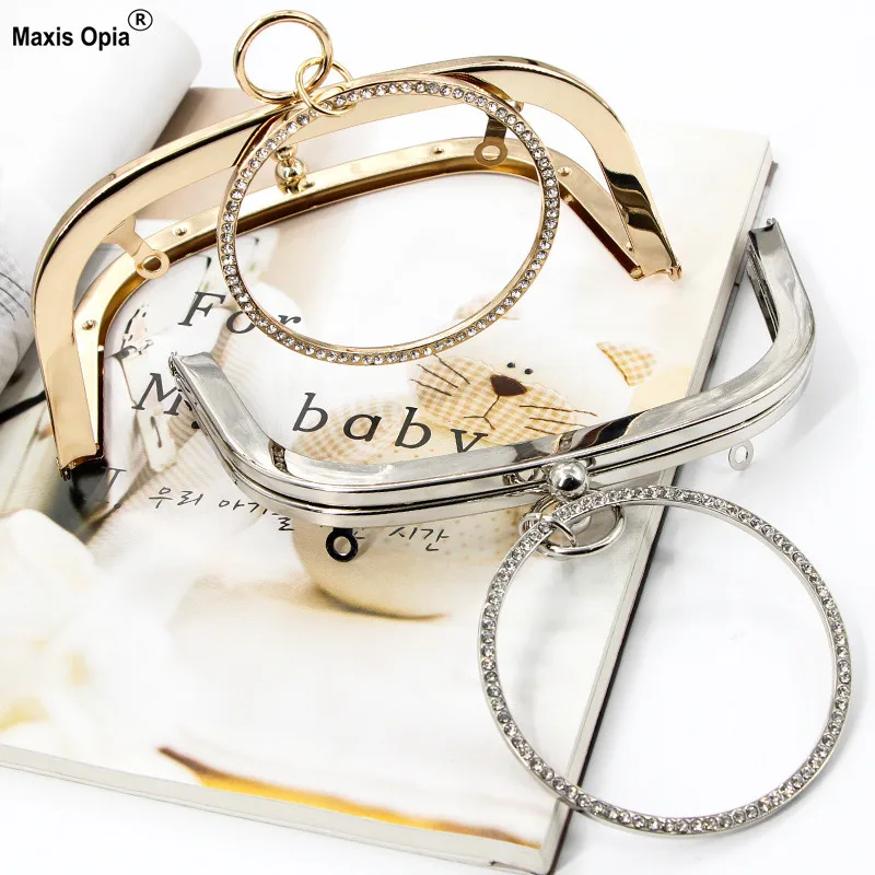 18.5 Cm Silver Gold Bag Accessories Obag Diy Metal Bag Handle Purse Frame With Ring Handle On Top Crystal Metal Purse Frames