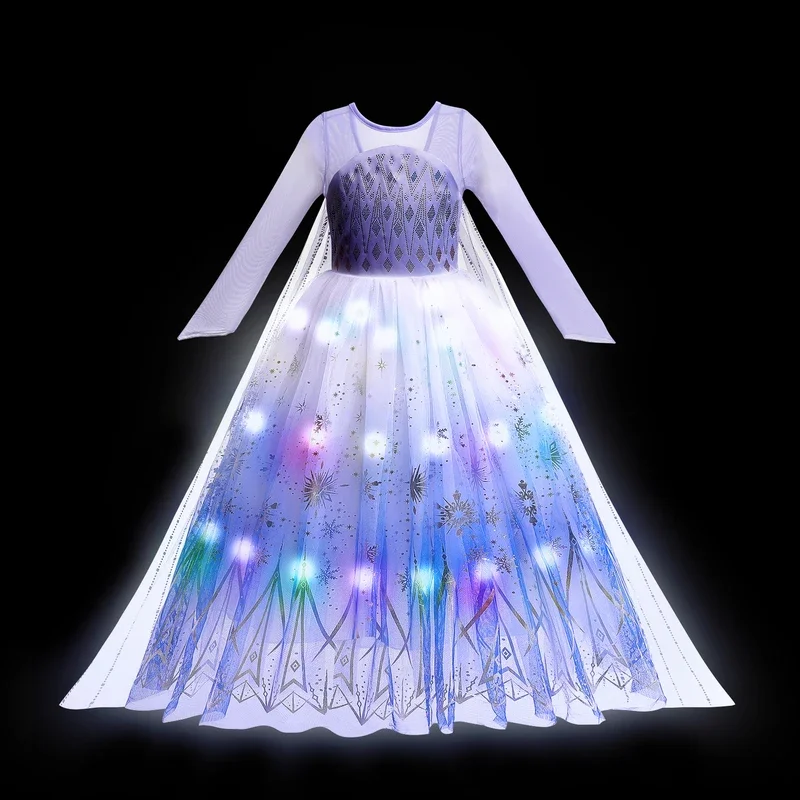 Frozen Princess Elsa Anna Tinkerbell Fairy LED Light Up Dress for Girls Kids Cosplay Party Mermaid Rapunzel Carnival Clothes