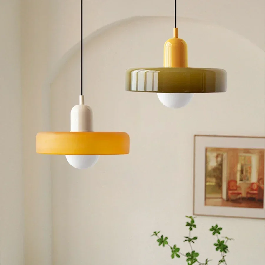 Nordic Glass Pendant Light Candy Color Single Head Lamp For Living Room Bedroom Study Dining Room Bar Indoor Decorative Fixtures