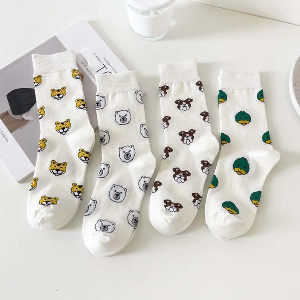 Fashion Dog Cartoon Tube Socks Tiger Bear Mid-Calf Socks Outdoor Sports Animals Ankle Short Socks Girl