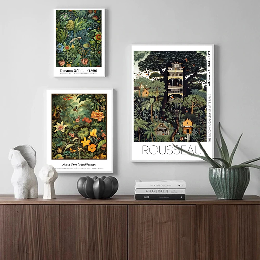 Frameless Henri Rousseau Forest Tropical Botanical Posters Jungle Vintage Exhibition Prints Canvas Painting Wall Pictures Home R