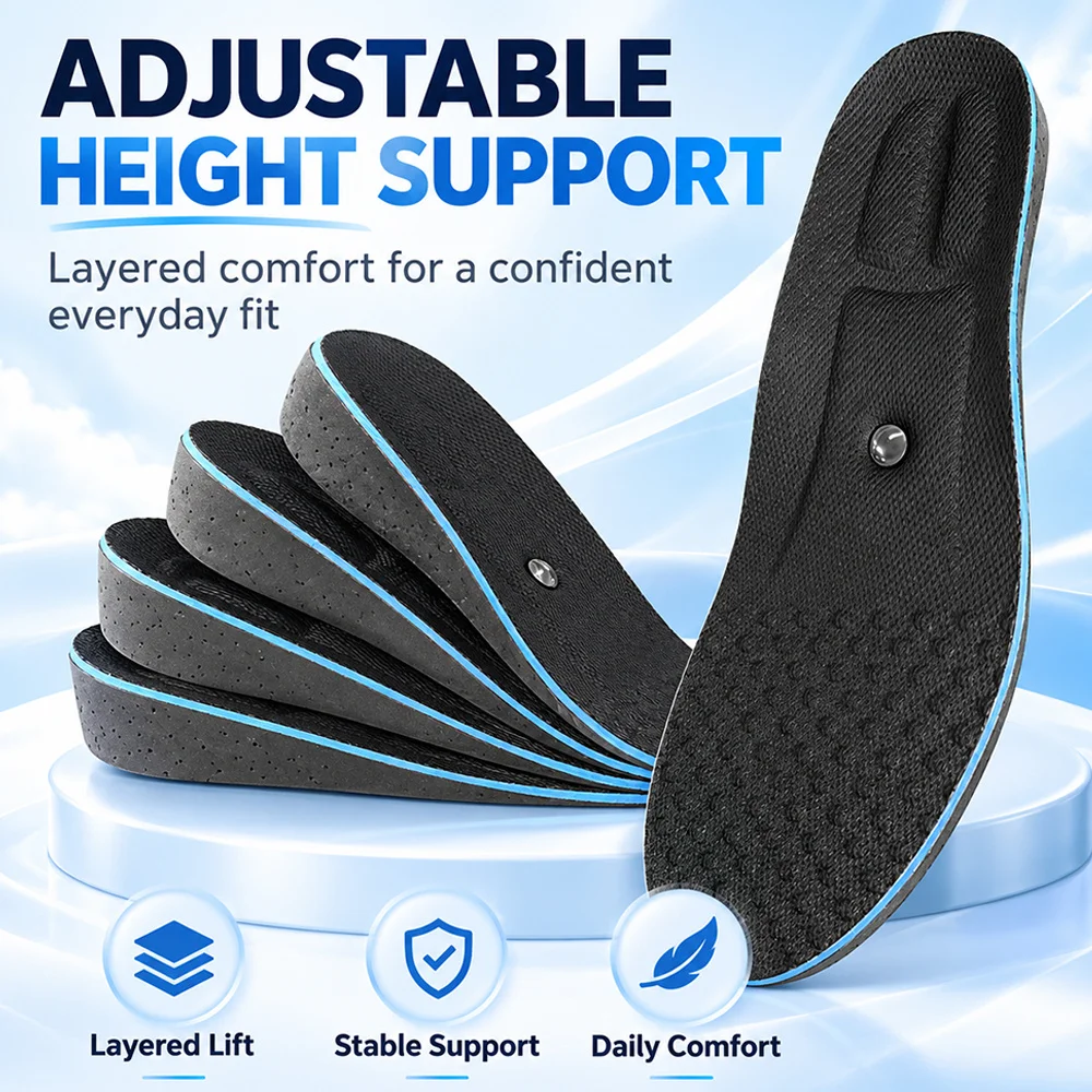 Shock Absorbing Height Lift Insoles Orthotic Shoe Pads Arch Support Heel Inserts Foot Protection For Unisex Walking Use