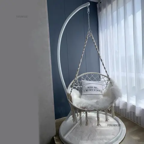 Designer Outdoor Swings Home Garden Furniture Indoor Woven Hanging Basket Balcony Nordic Lazy Cradle Chair Tassel Hanging Chair