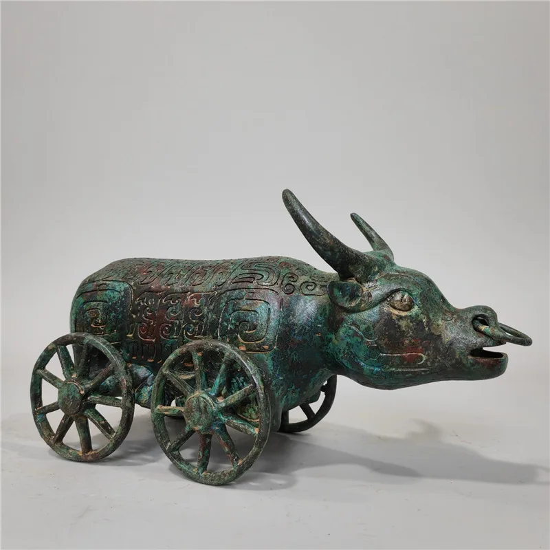 Bronze Four-Wheeled Ox Cart Copper Ornament Housewarming New Home Office Desk Curio Shelf Museum Antique Collection