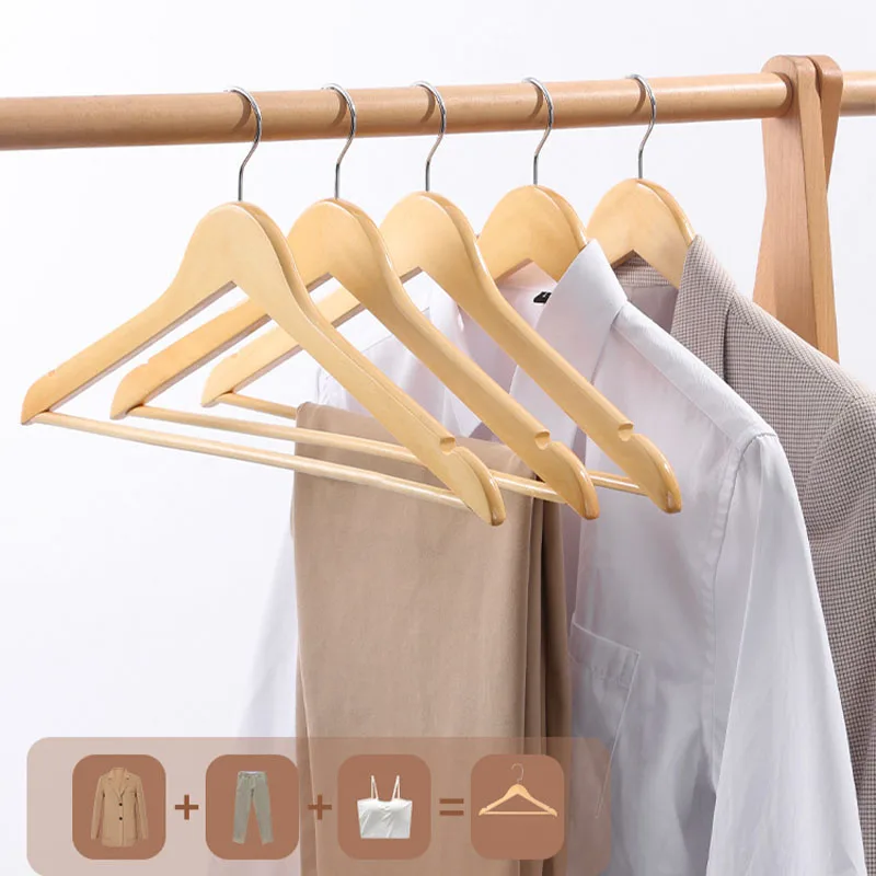 Solid Wood Hangers with Clips  Non-slip  Non-Trace  Clothes Holder  Household Wardrobe Hanging Clothes  Wooden Trouser Skirt Rac