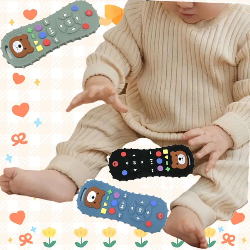 2025 new children's remote control teethers silicone anti-feeding simulation remote control teethers food-grade soothing toys