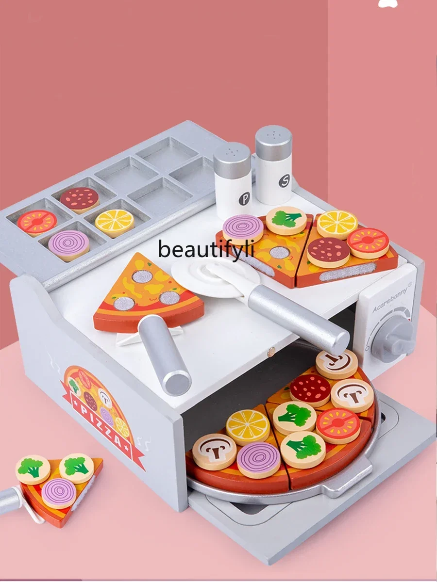 

Children's simulation wooden pizza oven pizza kitchen play house food play food early education educational toys