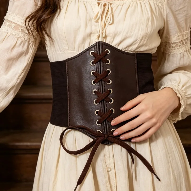 Women Vintage Corset Waist Belt Lace Up Elastic Waistband Cosplay Decor Accessory for Party Dress & Sweater
