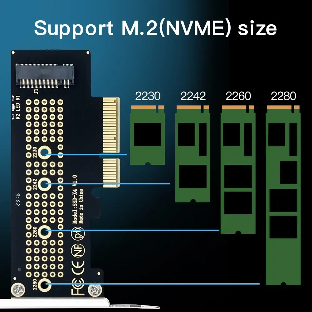 M.2 NVMe to PCIe 4.0 Adapter 64Gbps With Heatsink PCI-E X4 X8 X16 Expansion Card Support 2280 2260 2242 2230 SSD for PC Win10
