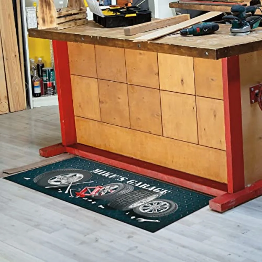 VIKAMA Custom Garage Mat - Non-Slip Polyester Mat for Man Cave, Workshop, Car, Moto, DIY, Gift Dad/Grandpa, 23x57in