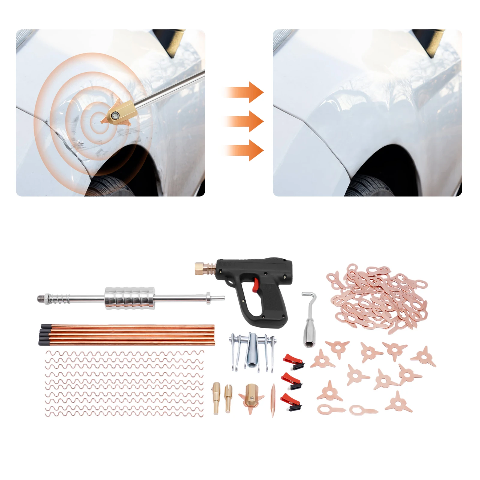 Kit De Reparación De Abolladuras De Coche De 86 Piezas, Juego De Herramientas Para Eliminar Abolladuras Sin Pintura Con Pistola De Soldadura, Martillo Extractor Para Eliminar Abolladuras De Carrocería — -70%, 118.47€ Coupon, from 48.39€ – 70% descuento – €48.39