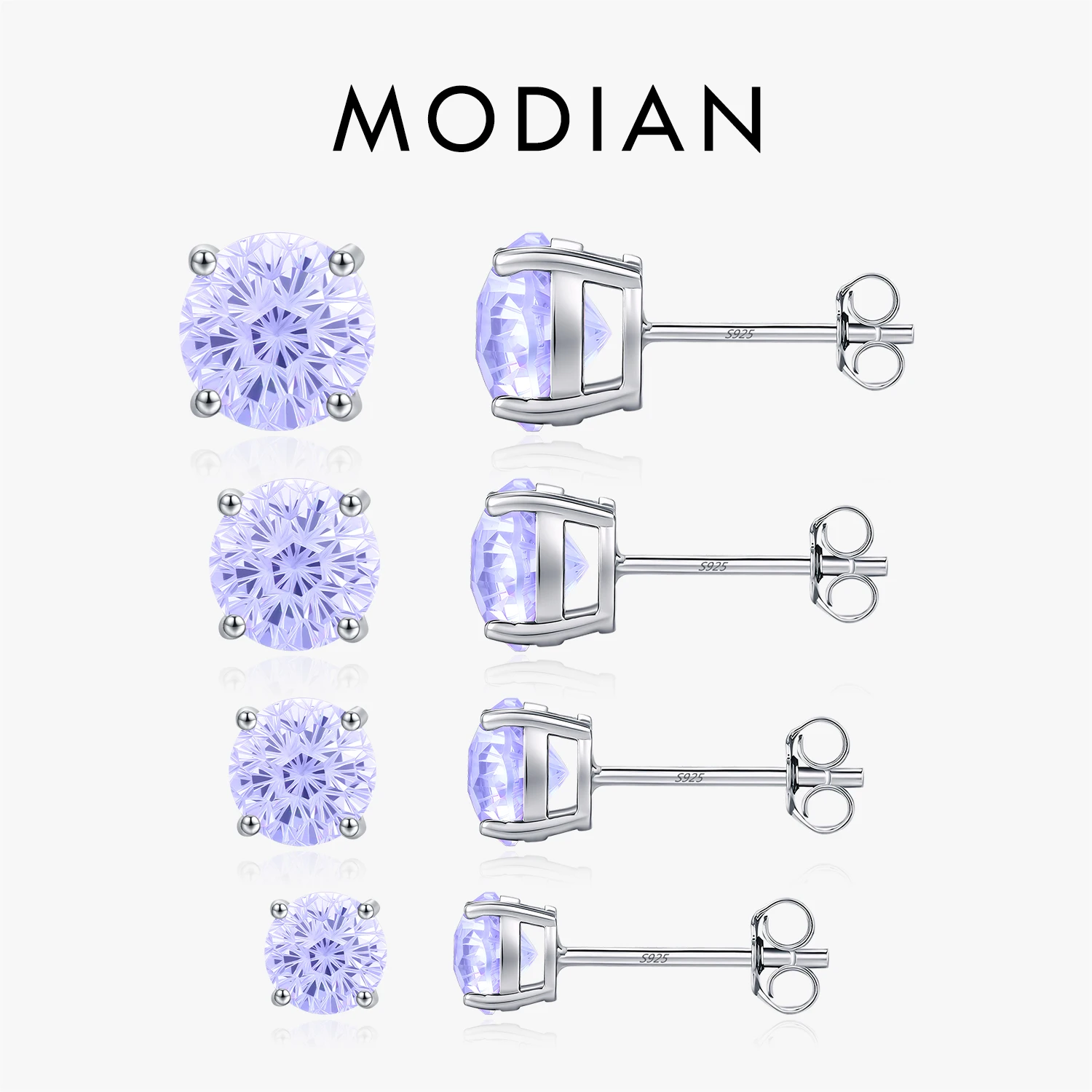 

MODIAN Lavender Color Ear Studs 925 Sterling Silver Firework Cut Round CZ Unisex Studs Earrings For Women Fine Jewelry
