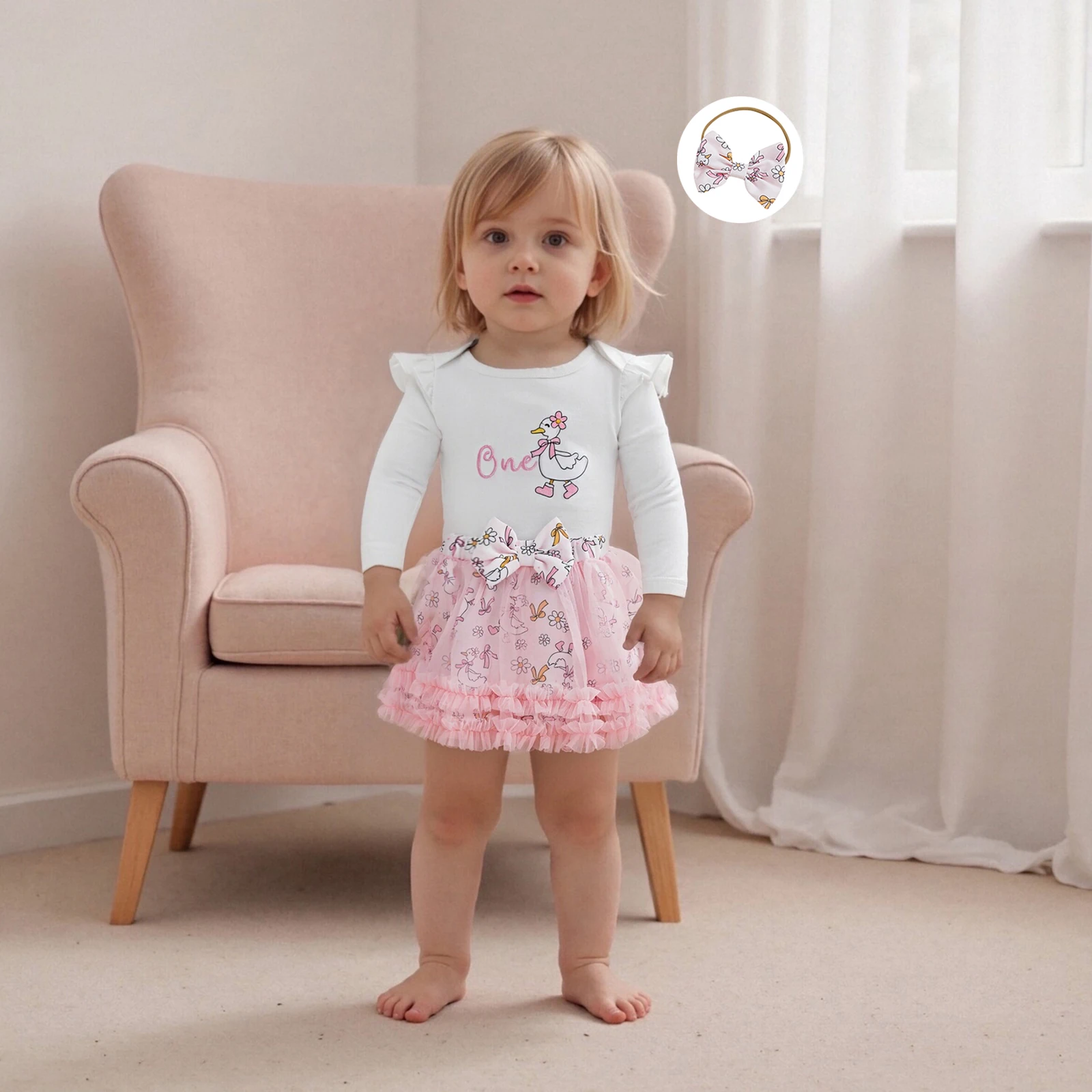 

Blotona Baby Girls Sweet Birthday Outfit, Letters Goose Long Sleeve O-Neck Romper with Tulle Skirt Headband Fall 3Pcs Outfit