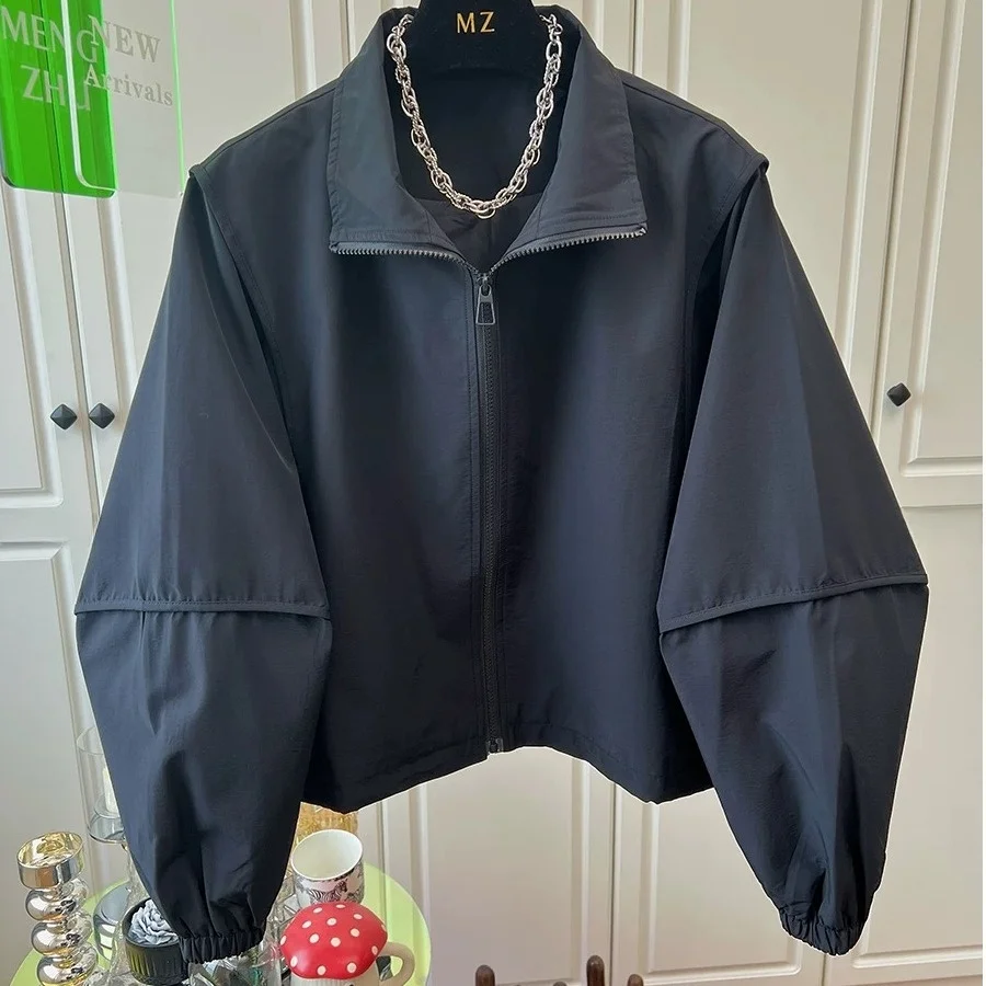 Damski płaszcz casualowy z kołnierzykiem, zapinany na zamek, luźny krój, uniwersalny, jesienno-zimowy, nowy model, modny, do pracy.