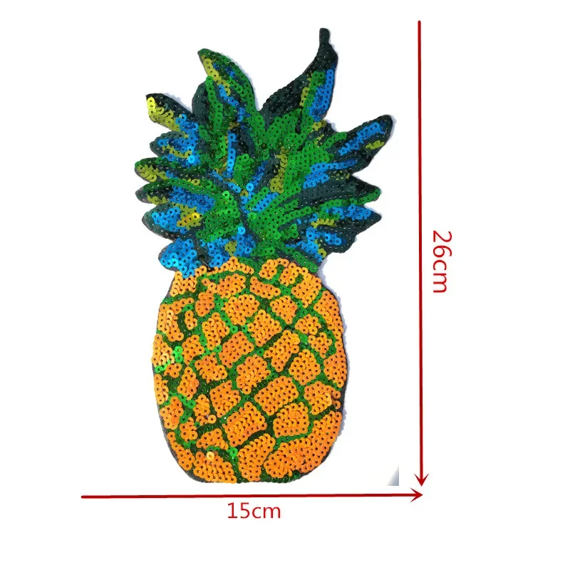 Embroidery Yellow Pineapple Sequins Patch of Iron on Clothing Large Fruit Applique Sew on DIY T Shirt Bag Embroidered Patches