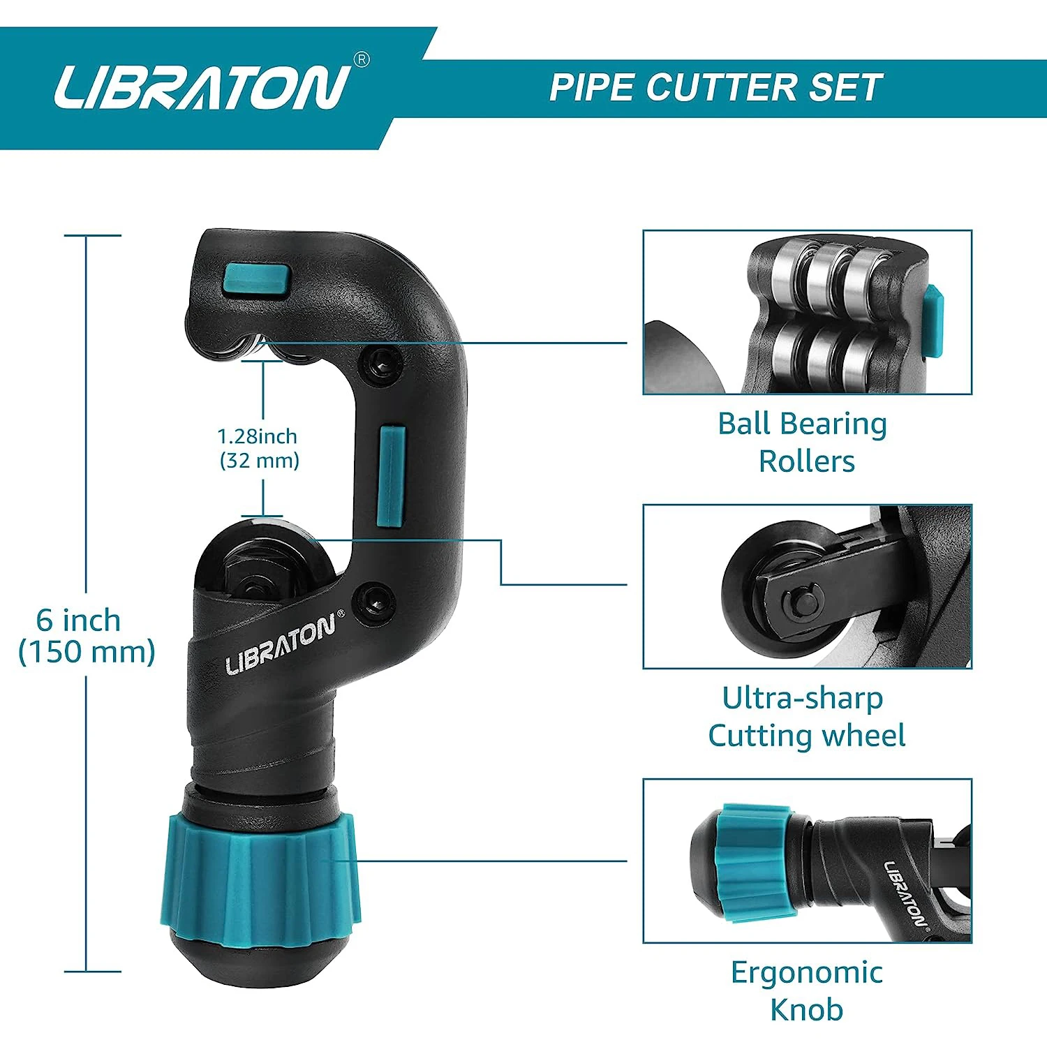 Libraton Pipe Cutter 4-32mm, 2PCS Tubing Cutter Set, Copper Pipe Cutter & Deburring Tool for Copper & Thin Stainless Steel Tube