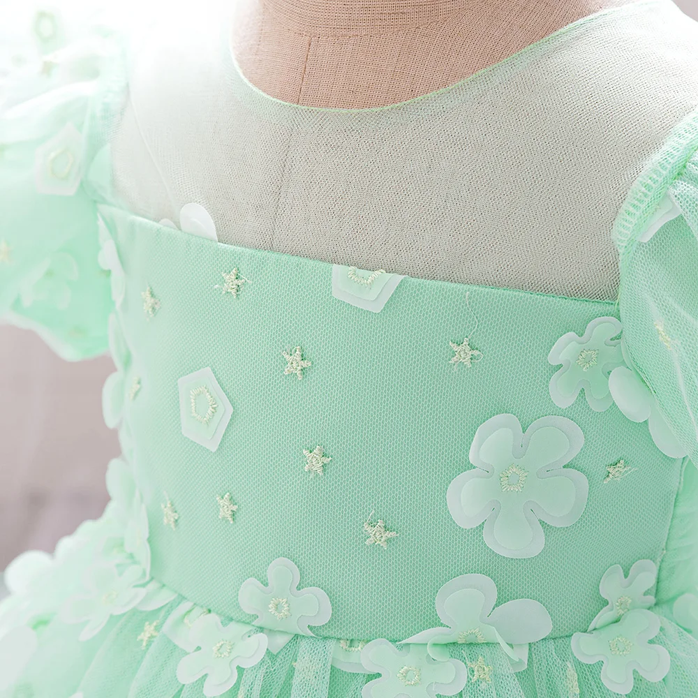 Baby Girl Apple Green Floral Party Dress Toddler Wedding Tutu Dresses 1st Birthday Princess Gown Girls Summer Fashion Costumes