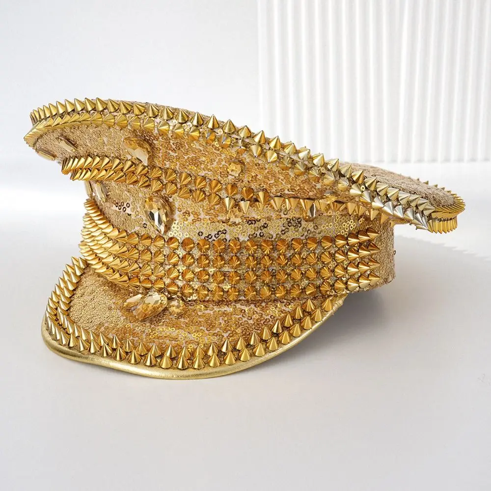 Dance Props y2k Party Cap Gold No Deformation Captain Cap Boost Party Vibe Shining brightly Air Force Hat Gift for Party Lovers