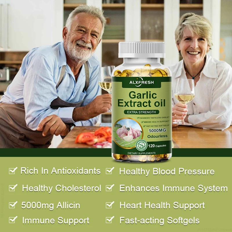 Organic Garlic Oil Extract Capsule | Non-GMO Vegan | Odor-free |  for Adult Old People Premium Formula Health Supplement