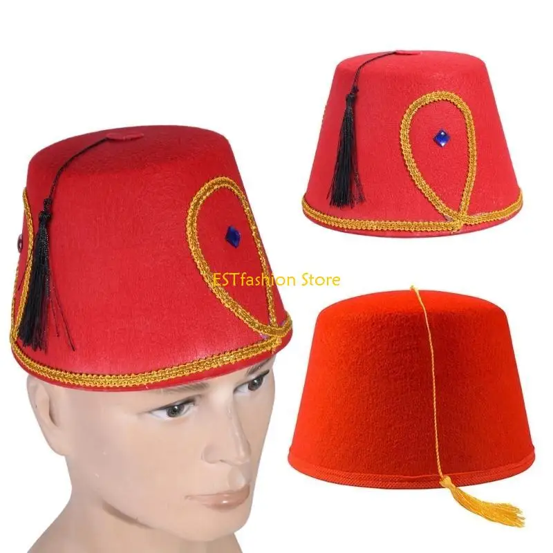 Y5GC Stylish Fez Hat Versatile Turkish and Moroccan Fashion Statement Tarboosh Turkish Headwear for Various Occasions