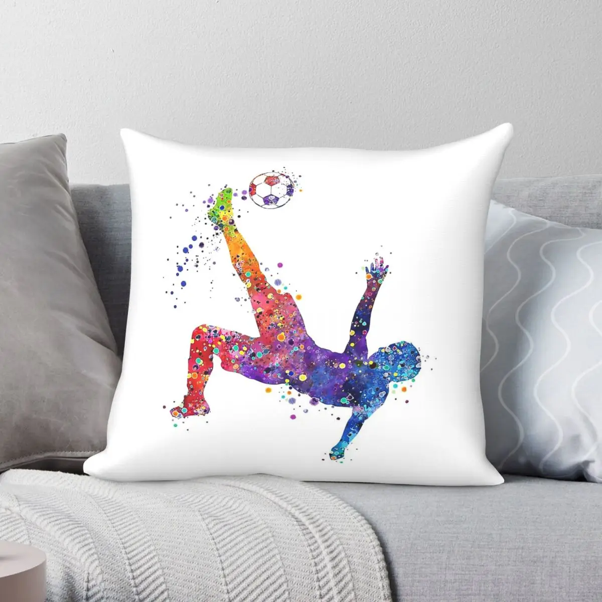 Soccer Player Bicycle Kick Square Pillowcase Polyester Linen Velvet Pattern Decor Throw Pillow Case Sofa Seater Cushion Cover