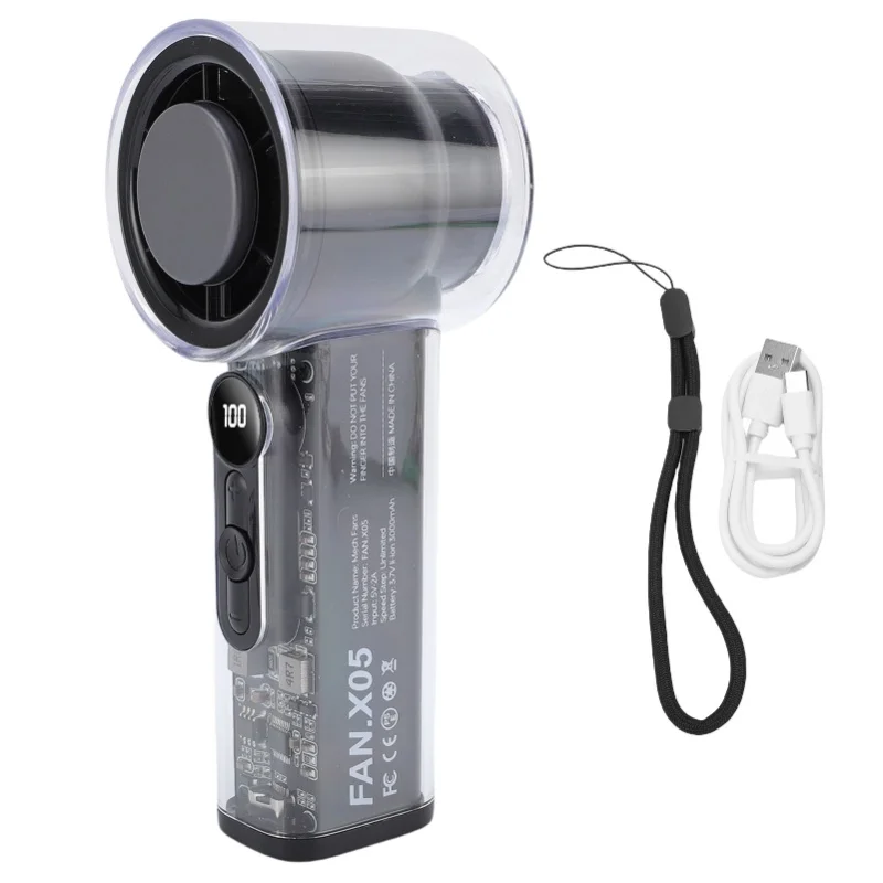 

Portable Handheld Turbo Fan Stepless Adjustment Digital Display Silent Small Personal Cooling Fan For Travel Beach Camping Home