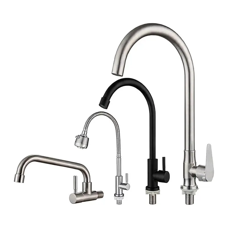 304 Stainless Steel Single Cold Faucet Kitchen Faucet Household Engineering 4 Points Single Cold Curved Kitchen Faucet