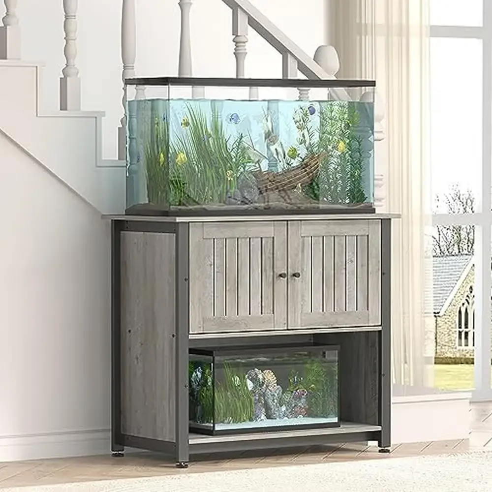 Aquarium Stand Cabinet Reptile Tank Table 50-Gal Metal Wood Design Storage Space Efficient Utilization