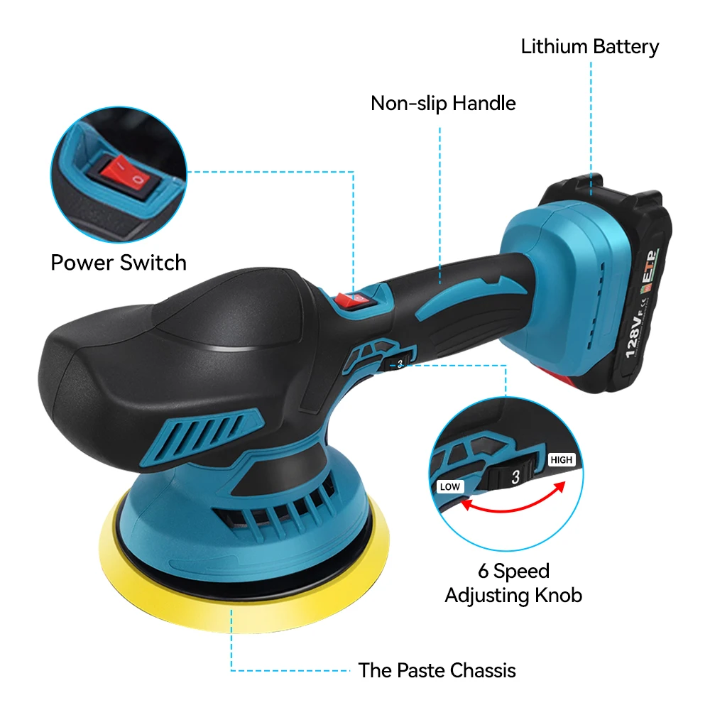6 Versnellingen Elektrische Auto Polijstmachine 7000 Rpm Draadloze Auto Polijsten Auto Polish Waxen Schuurmachine Rotary Power Tool Voor Makita 18V Batterij