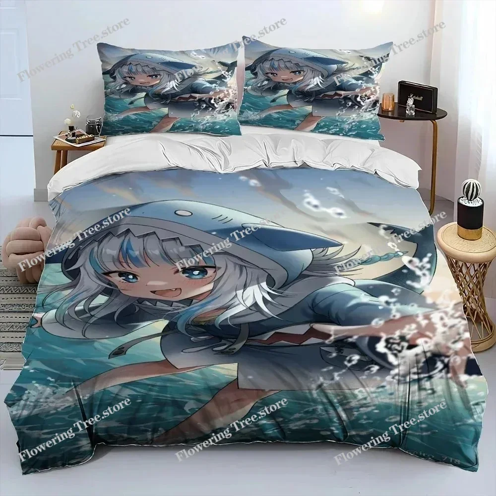 

Cute Gawr Gura Hololive Anime Shark Comforter Bedding Set,Duvet Cover Bed Set Quilt Cover Pillowcase,king Queen Size Bedding New