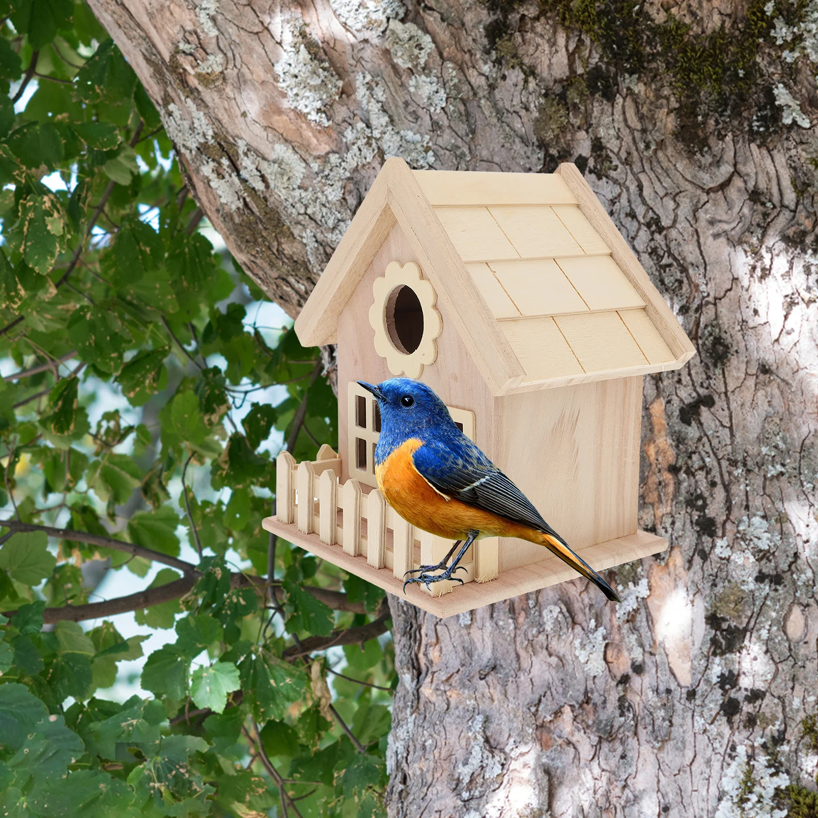 

Wooden Bird with Double Windows for Small Birds Unfinished DIY Garden Windows Bird Nest Decor Nest Bed Pet Supplies