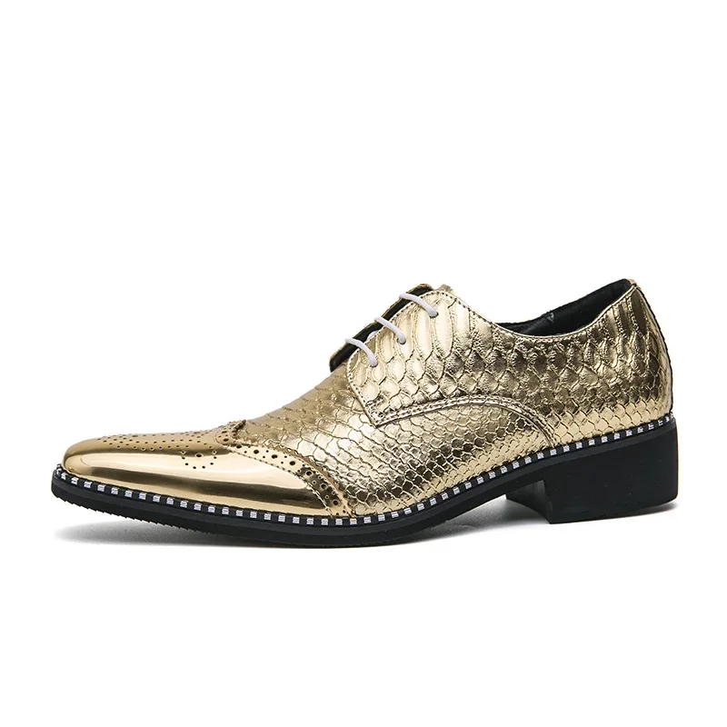 New Gold Brogue Shoes for MenMetallic Wind Square Toe Lace-up  Wedding Shoes for Men Size 38-46  Mens Shoes