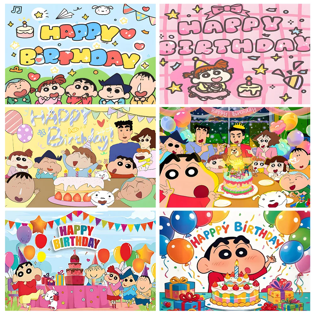 Anime lindo crayón Shinn-Chans tema niños decoración de fiesta de cumpleaños Fondo pastel Shin familia tirar bandera suministros de baño de bebé