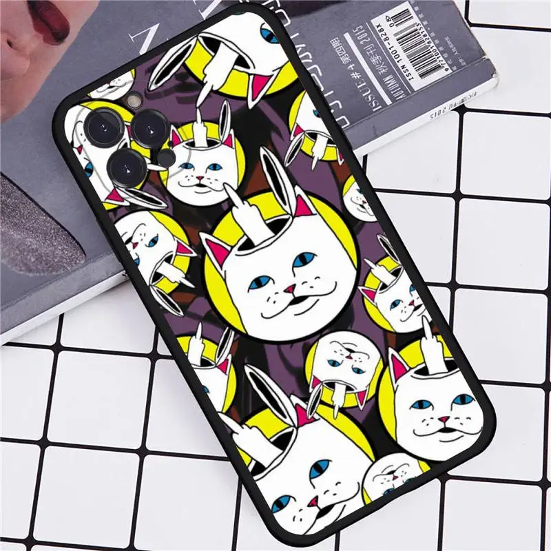 RIP&DIP Middle Fingers Cat Phone Case For iPhone 11 12 13 14 15 Pro MAX Mini X XS XR 7 8 Plus SE 2020 Soft TPU Cover Lord Nermal