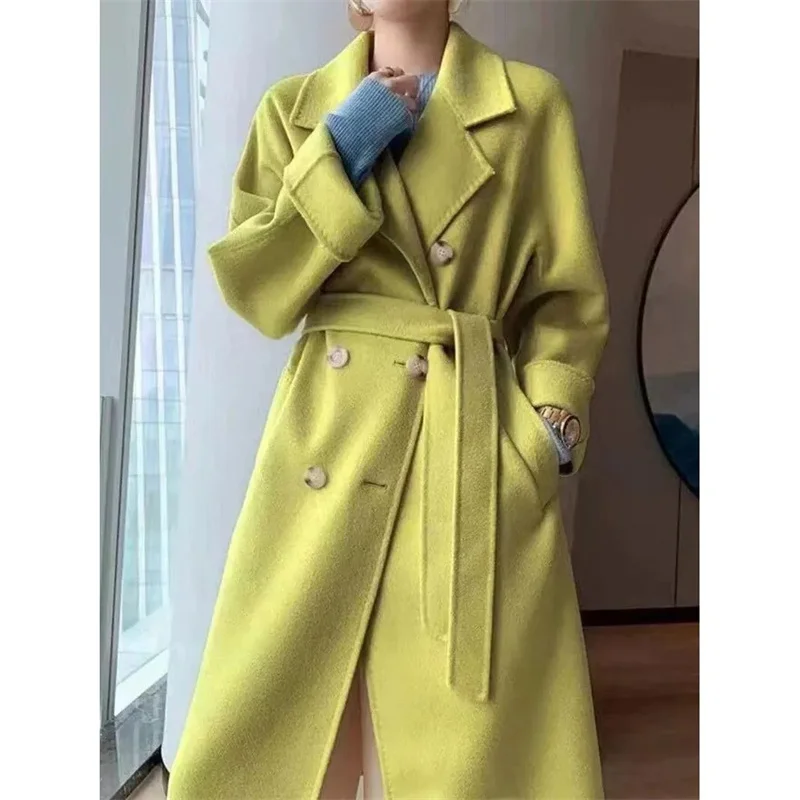 

2025 Spring Women Drouble Breasted Woolen Coat Loose Style Cashmere Winter Clothes Long Coats Tops New