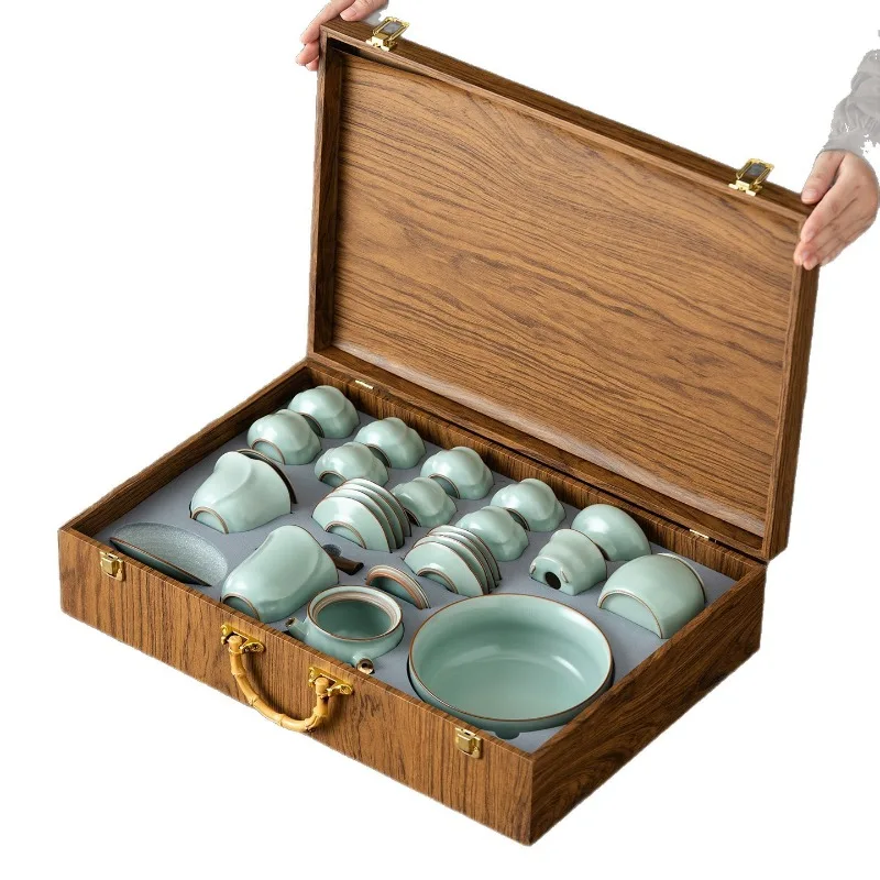 Ru kiln tea set housewarming gifts, send elders Ru kiln tea set Spring Festival birthday high-end gift box