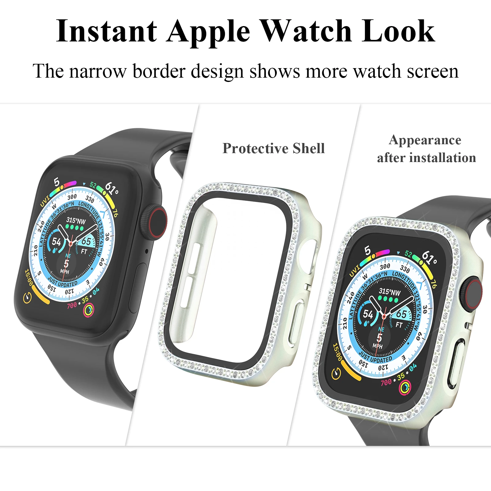 アップルウォッチ用ダイヤモンドバンパープロテクターカバー,40mm, 38mm, 44mm, 42mm,iwatchシリーズ4, 5, 6,se 1, 2, 3,アクセサリー