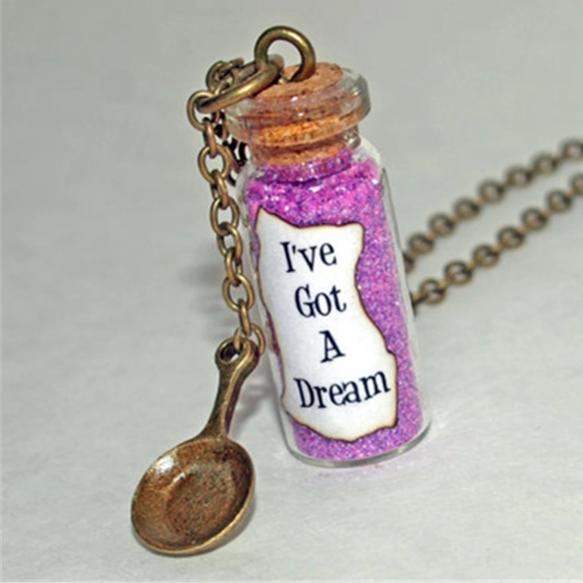 Tangled Rapunzel \'I\'ve Got a Dream\' Glass Bottle Necklace with Frying Pan Charm Inspired Necklace