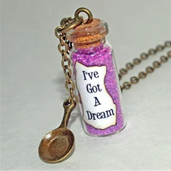 Tangled Rapunzel 'I've Got a Dream' Glass Bottle Necklace with Frying Pan Charm Inspired Necklace