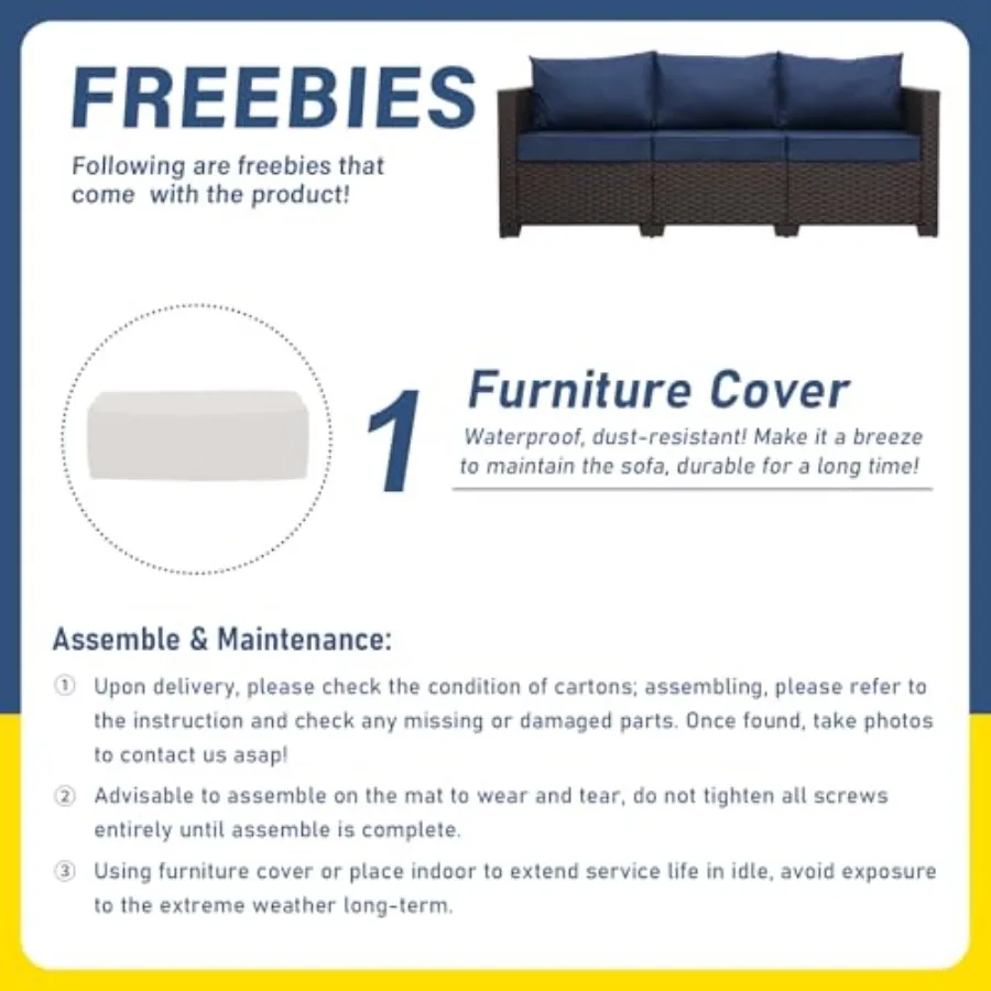 Patio Furniture Outdoor Couch 3 Seater Sofa Brown Wicker Deep Seat High Backrest with Non-Slip Cushions and Waterproof Cover, N image 5