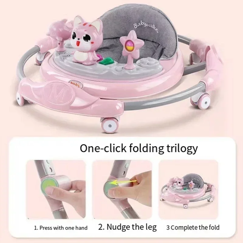 Baby Walker Baby Anti-O-leg Walker Multi-function 6 Gear Adjustment Anti-rollover Folding Walker 1-3 Years Old Baby Learn Start