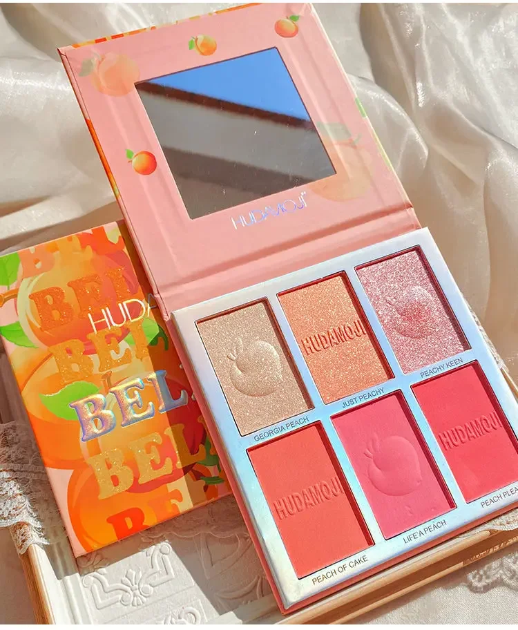 Hudamoji Pink Blush Face Make Up Kit 6color Blush Contour Highlight in 1 Make Up Palette Kawaii Makeup Set Make-up