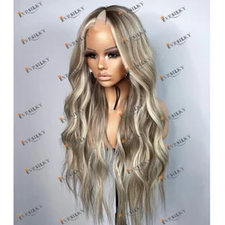 Ash Blonde Human Hair Highlight Platinum Blonde 1X4 Size V Part Wigs for Black Women Full Remy Hair Opening U Part Wigs Natural