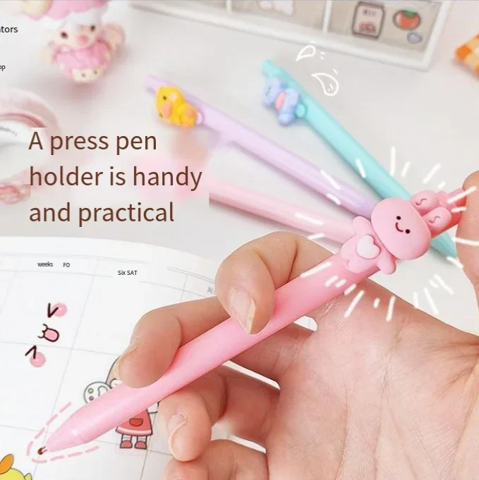 Creative Cartoon Neutral Pen Students Write Fluently In Black Pen Wholesale Macaron Color Cute Bullet Press Pen