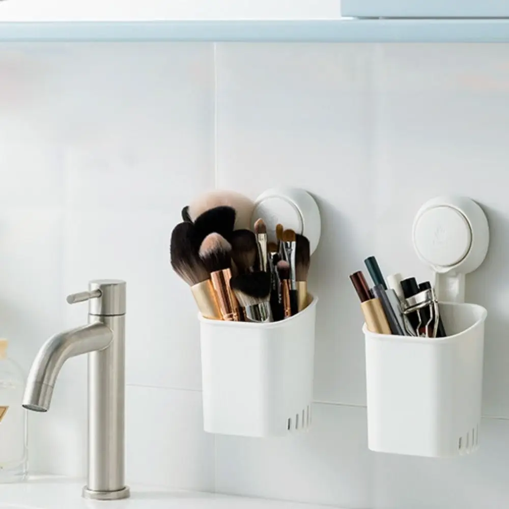 2pcs Drill-Free Suction Cup Toothbrush Holder Wall-mounted Drainable Toothpaste Holder Space-saving Ventilated Razor Holder